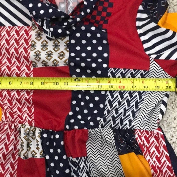 PATCHWORK VIVID  WITH STRETCH ALL DAY   LONG SLEEVE NECK TIE DRESS - Picture 12 of 13